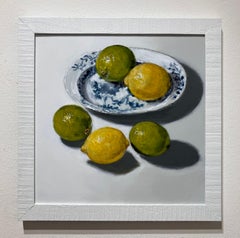 Sasja Wagenaar - ''Lemons and Limes'', Contemporary Still Life Painting with Porcelain and Fruit ''Lemons and Limes'', Contemporary Still Life Painting with Porcelain and Fruit
