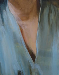 ''Neck Line'', Dutch Contemporary Painting of a Female Neck with Blue Blouse