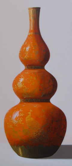 ''Orange Vase'', Dutch Contemporary Still Life Painting of Porcelain Vase
