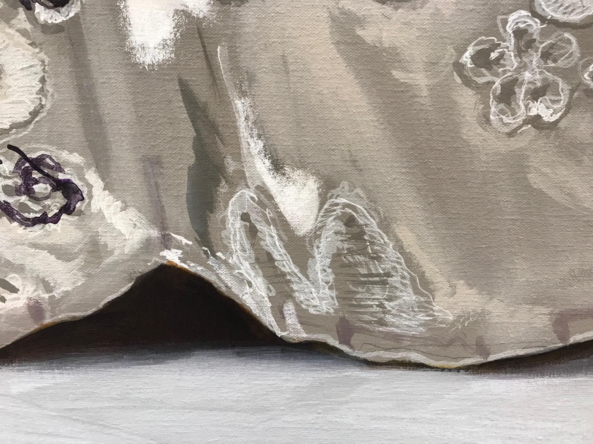 ''Sea of Silver'', Dutch Contemporary Still Life Painting with Embroidered Silk  For Sale 4