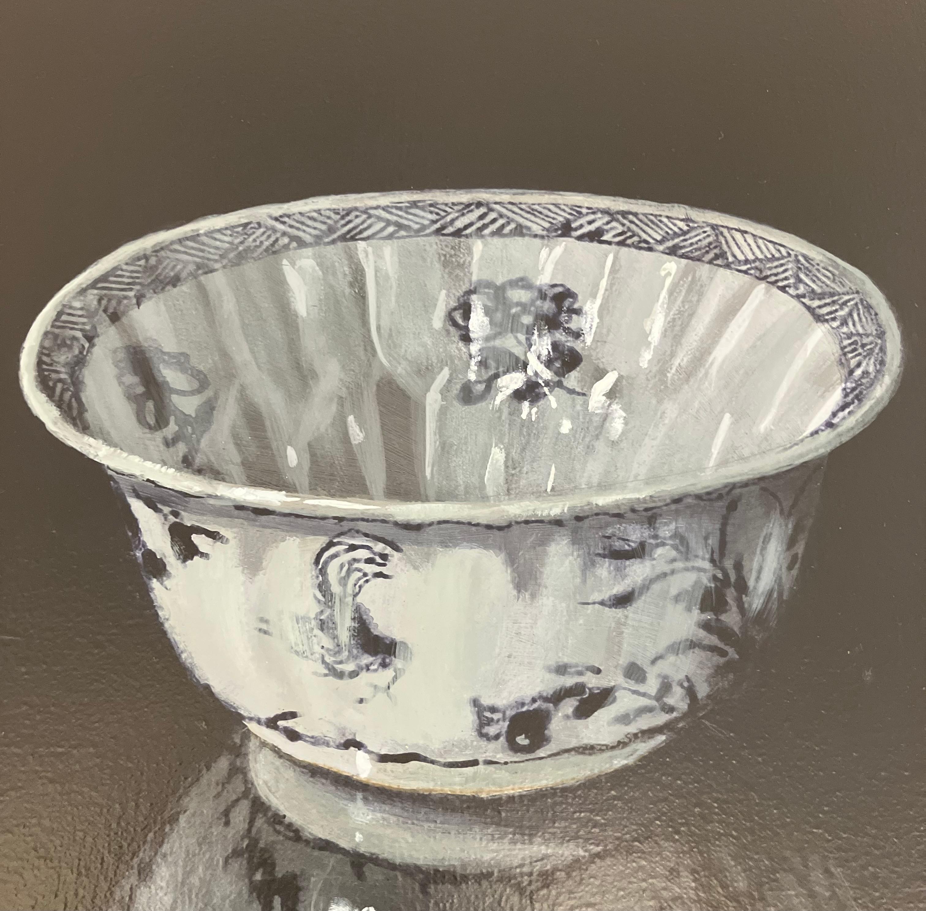 ''Step into the Light'', Contemporary Still Life Painting with Porcelain Bowls - Black Still-Life Painting by Sasja Wagenaar