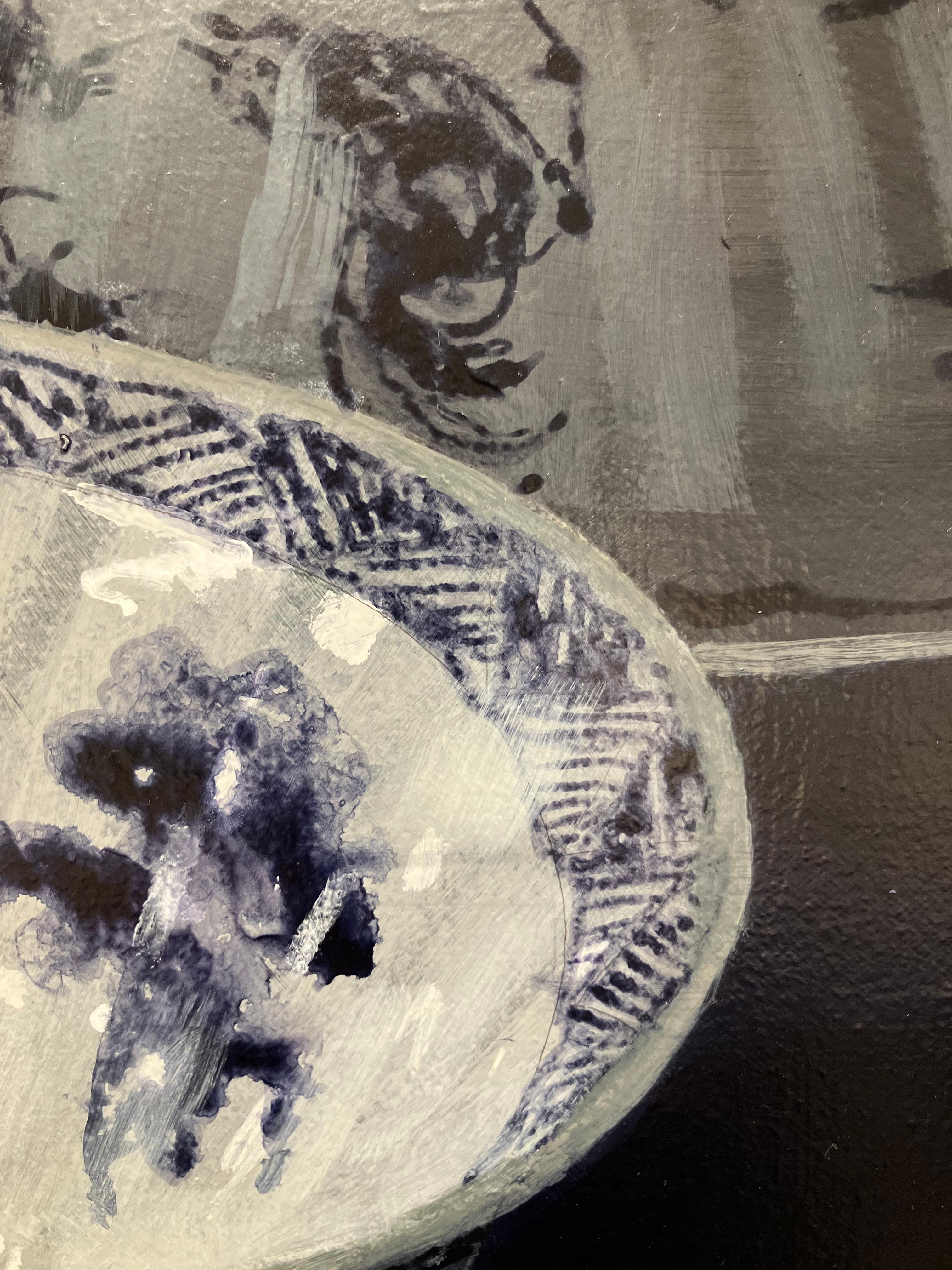 ''Step into the Light'', Contemporary Still Life Painting with Porcelain Bowls For Sale 1