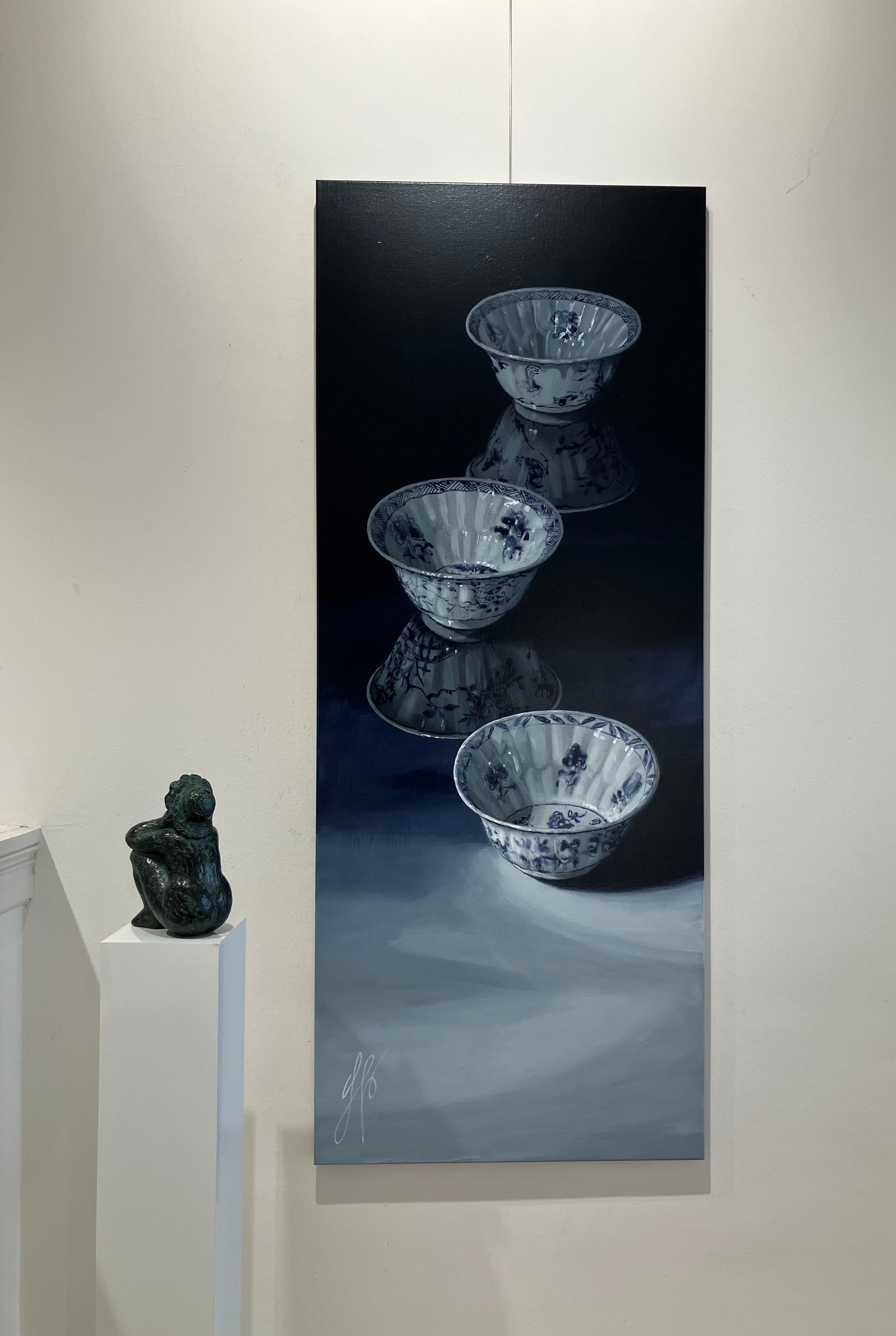 ''Step into the Light'', Contemporary Still Life Painting with Porcelain Bowls For Sale 4