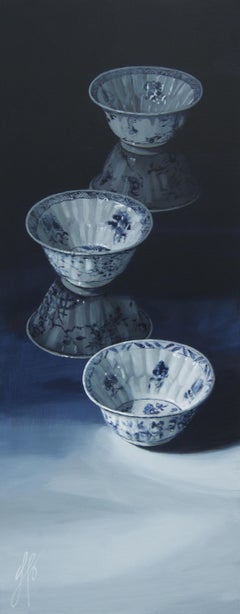 ''Step into the Light'', Contemporary Still Life Painting with Porcelain Bowls
