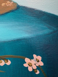 ''Turquoise Vase'', Dutch Contemporary Still Life Painting of Porcelain Vase