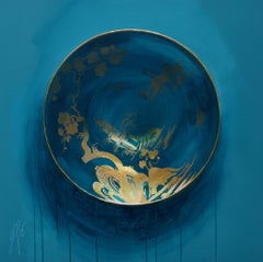 ''Turquoise avec or'', Nature morte contemporaine hollandaise en porcelaine