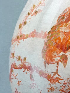 ''Vase With Orange Peacock'', Dutch Contemporary Still Life Painting Porcelain