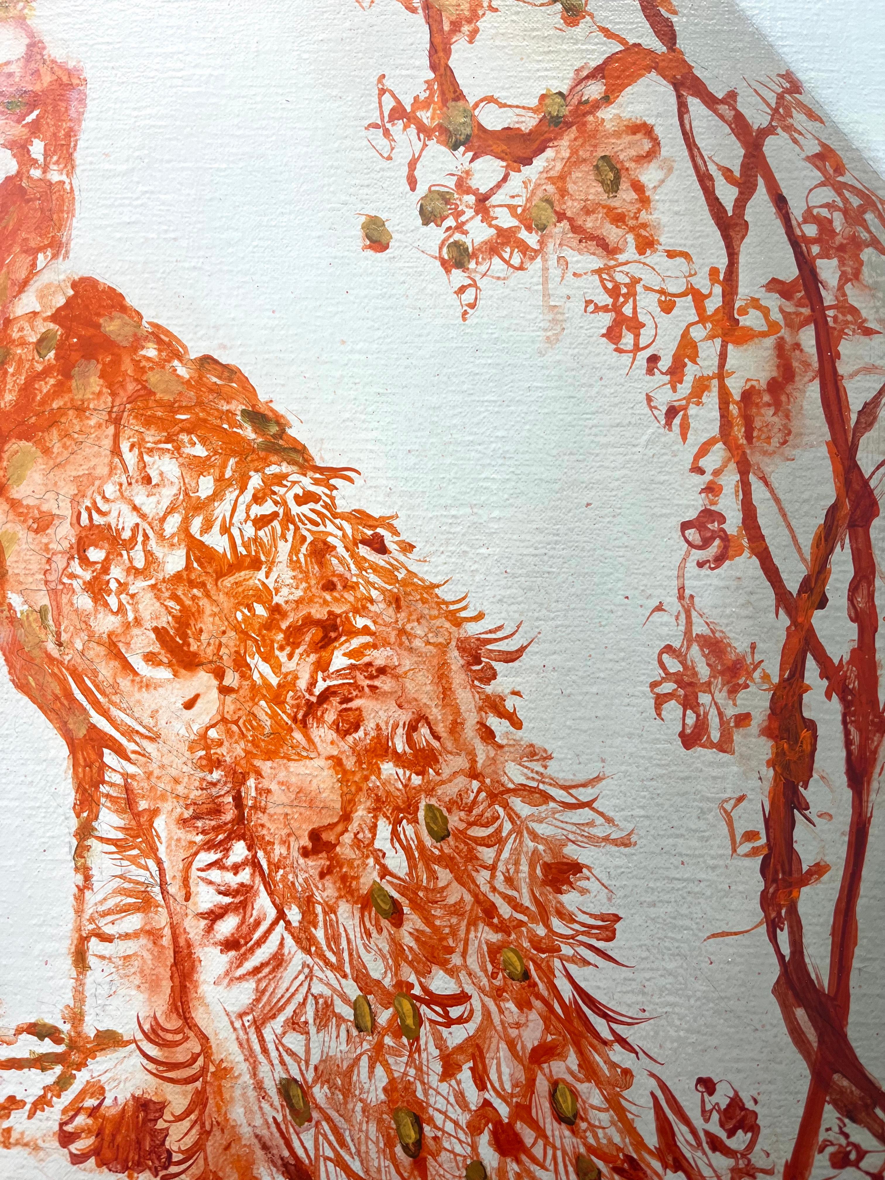 ''Vase avec paon orange'', peinture de nature morte contemporaine hollandaise Porcelaine - Contemporain Painting par Sasja Wagenaar