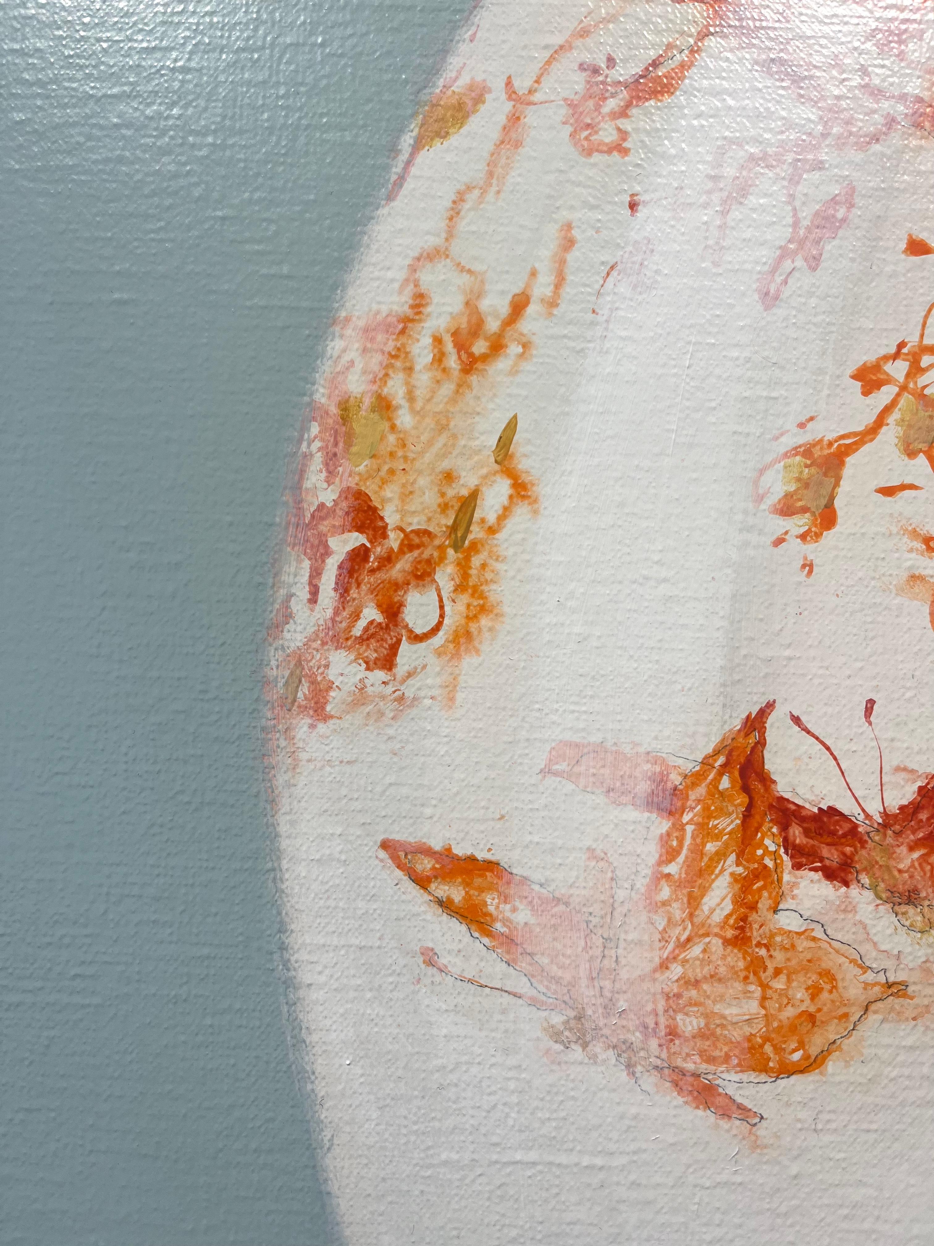 ''Vase avec paon orange'', peinture de nature morte contemporaine hollandaise Porcelaine - Blanc Figurative Painting par Sasja Wagenaar