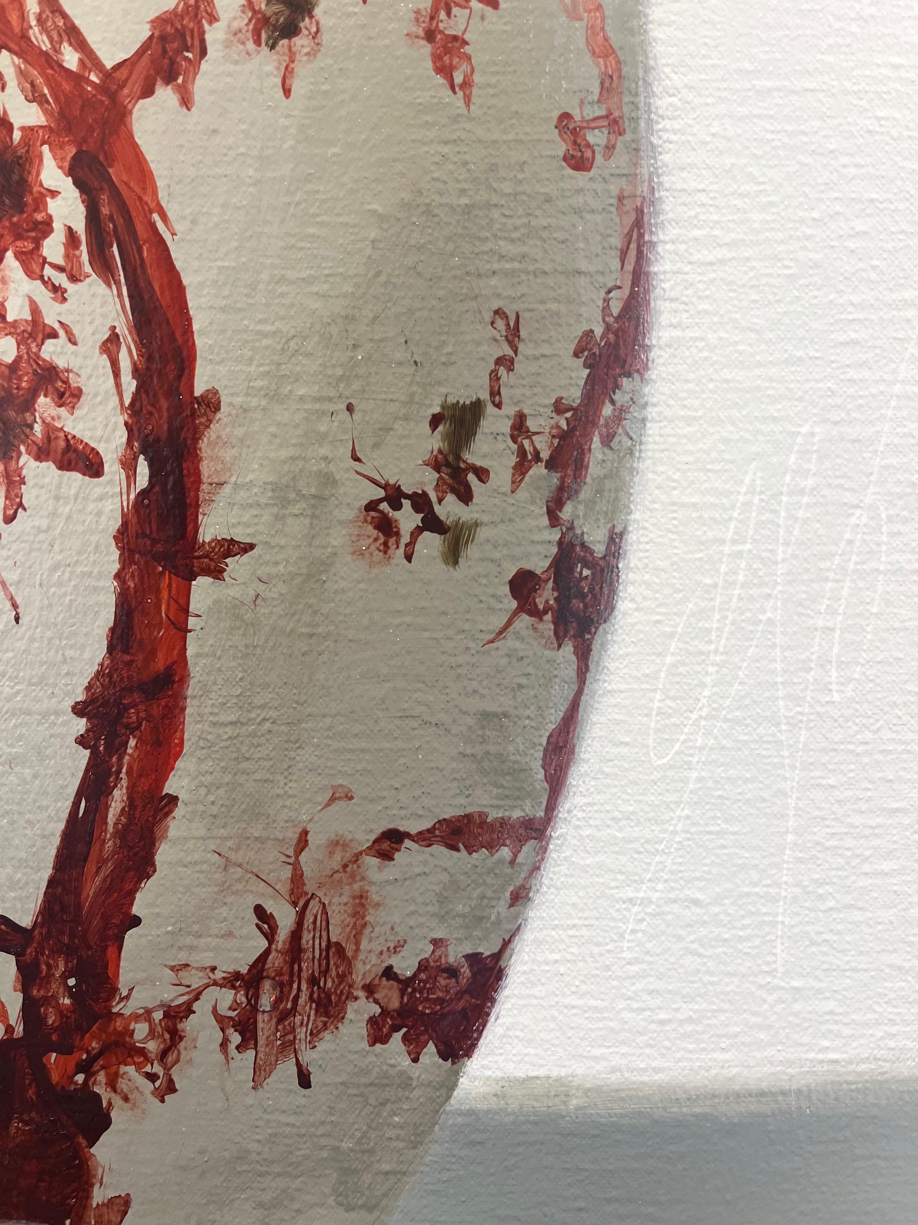 ''Vase avec paon orange'', peinture de nature morte contemporaine hollandaise Porcelaine 1