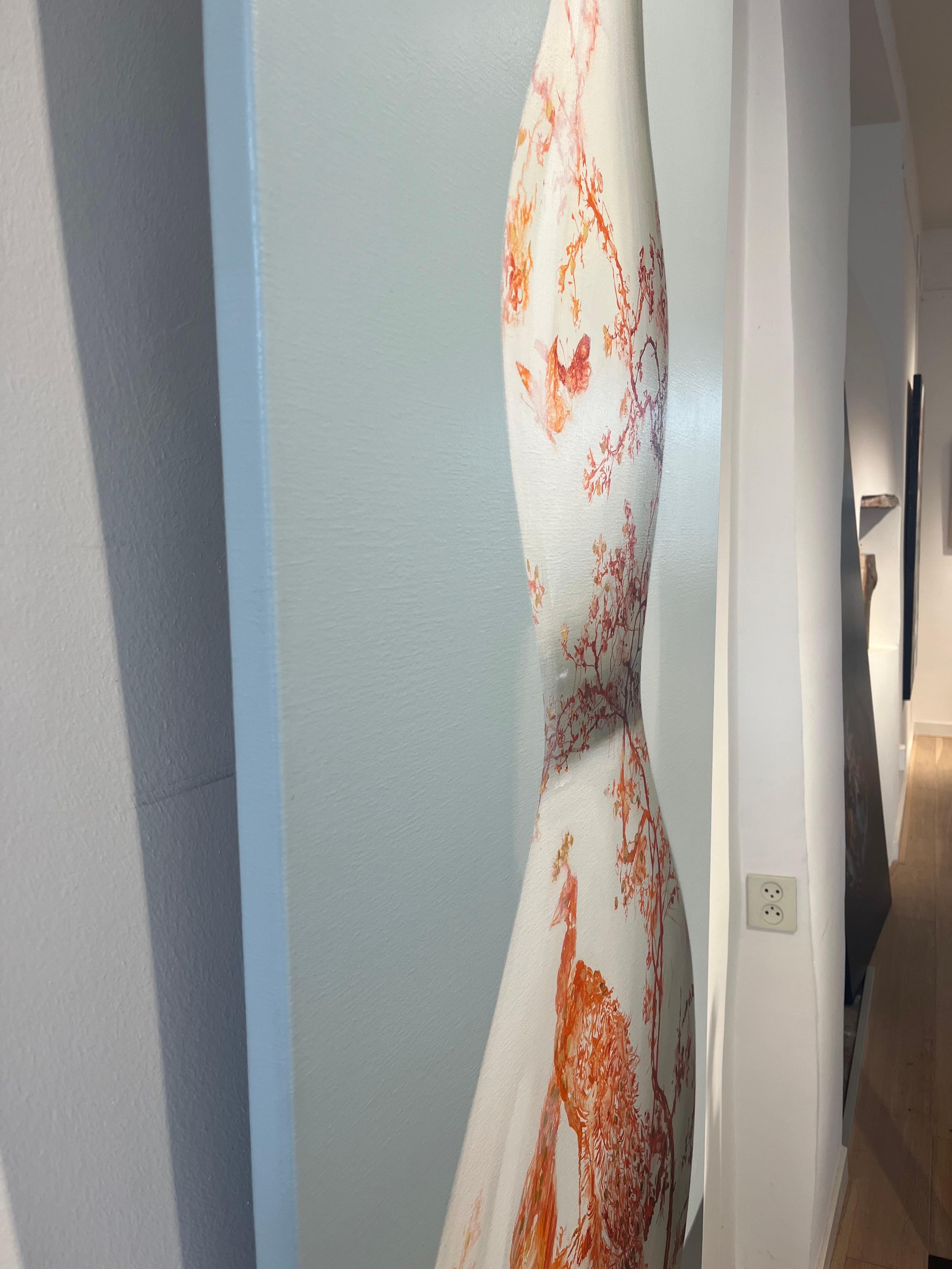 ''Vase avec paon orange'', peinture de nature morte contemporaine hollandaise Porcelaine 3