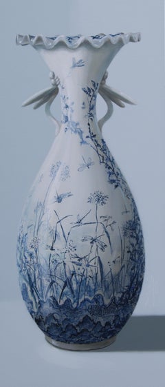 ''Vaso con bordo ondulato'', Vaso di porcellana olandese con pittura di natura morta contemporanea