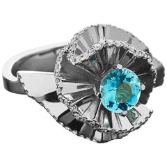 Sasonko 0.61 Carat Aquamarine Diamond 18 Karat White Gold Ring