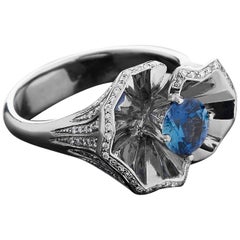 Sasonko 0.84 Carat Sapphire Diamond 18 Karat White Gold Ring