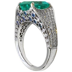 Sasonko 3.49 Carat Emerald Pave Diamonds 18 Karat White Gold Cocktail Ring