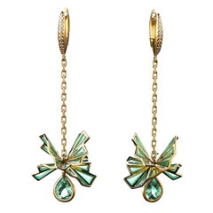 Sasonko 6.1 Carat Aquamarine Diamond Enamel 18 Karat Yellow Gold Earrings