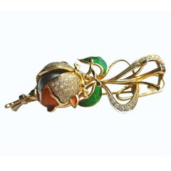 Sasonko Diamond Granate Black Pearl 18 Karat Yellow Gold Brooch Sasonko Diamond Granate Black Pearl 18 Karat Yellow Gold Brooch