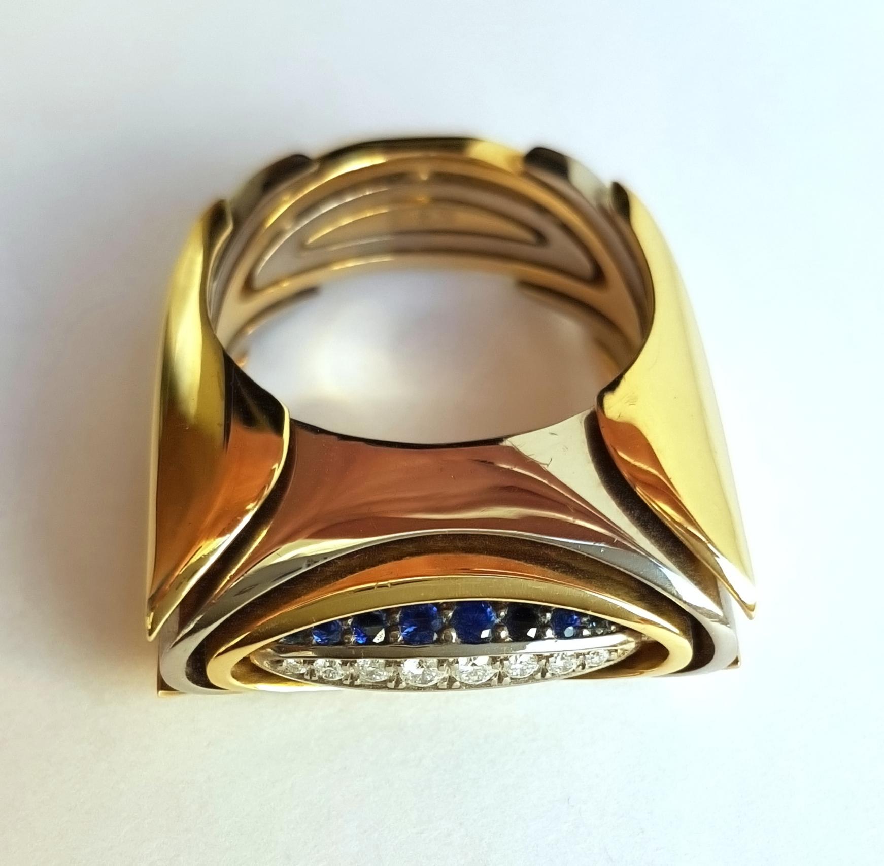Contemporary Sasonko Diamond Sapphire 18 Karat Yellow Gold Ring For Sale