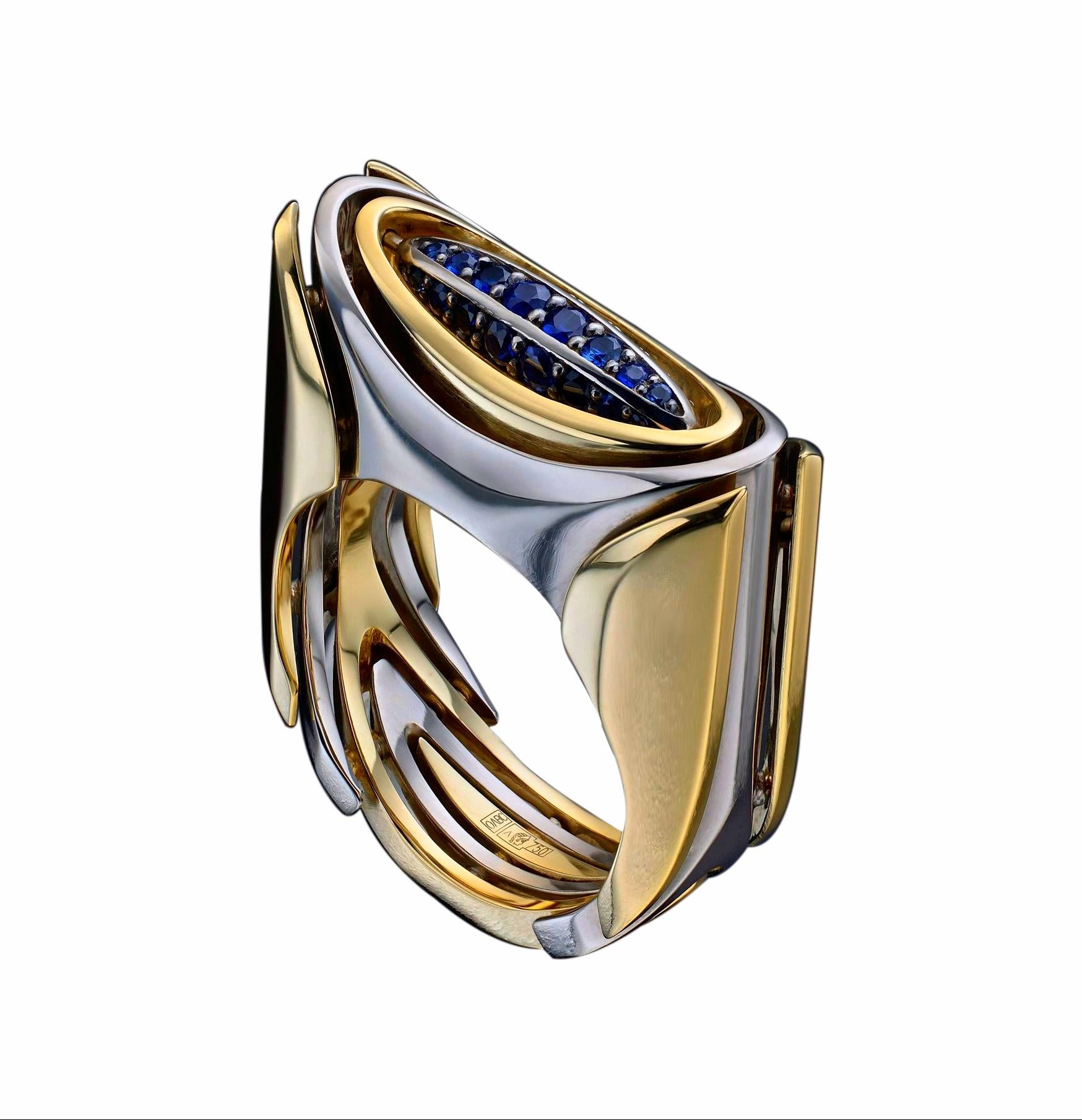 Sasonko Diamond Sapphire 18 Karat Yellow Gold Ring For Sale