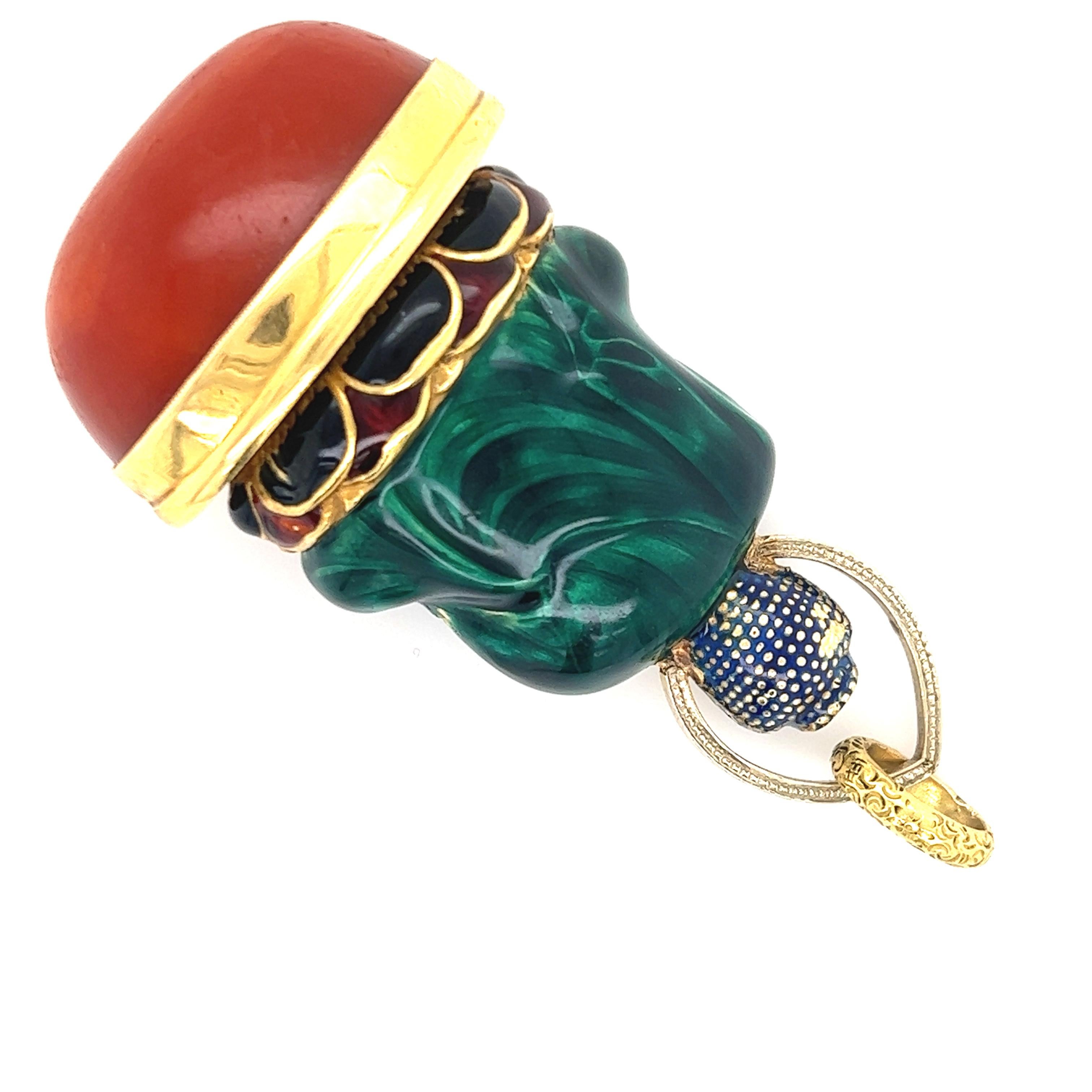 Sasportas Französischer Art-Déco-Buddha-Anhänger aus 18 Karat Gelbgold mit Bernstein und Emaille (Art déco) im Angebot