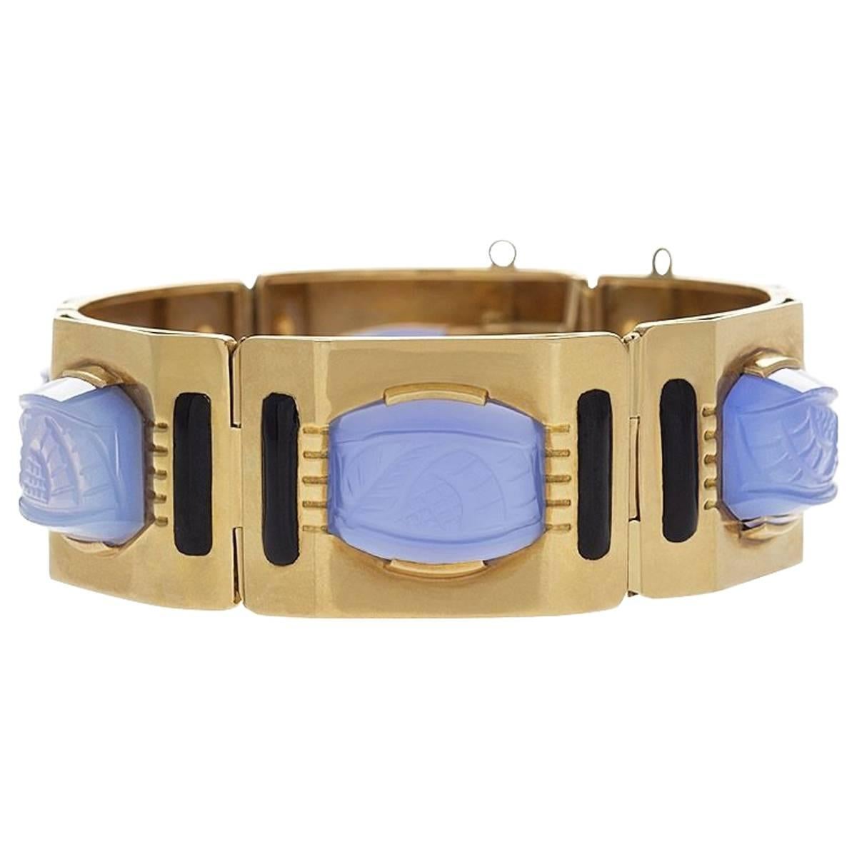 Sasportas Blue Chalcedony and Gold Plaque Bracelet 