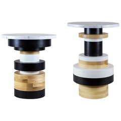 Paire de tables de chevet Sass de Souda, une basse et une haute, fabriquées sur commande