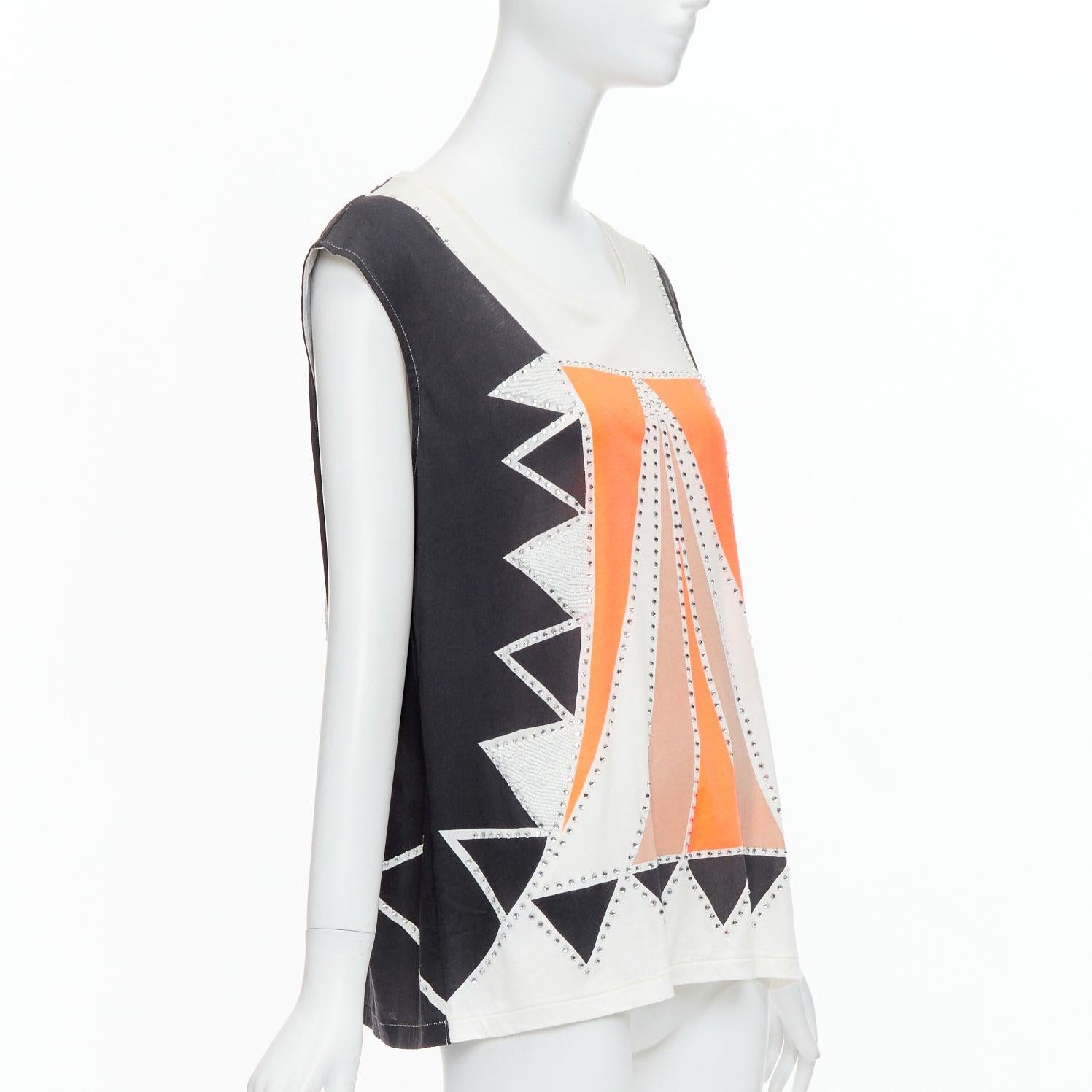 Bianco SASS & BIDE Love Shady - canotta in cotone con cristalli neri e arancione neon S in vendita