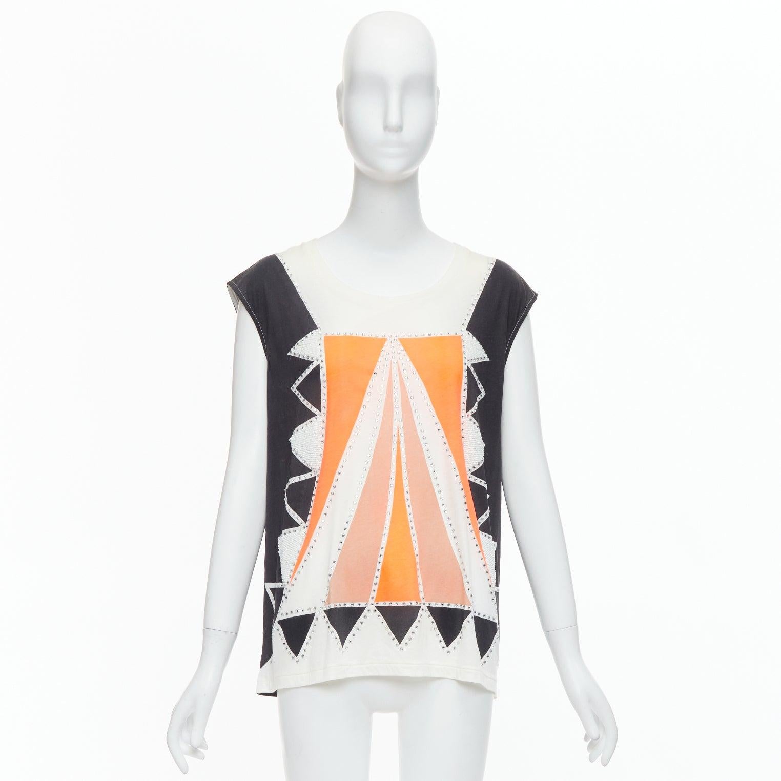 SASS & BIDE Love Shady - canotta in cotone con cristalli neri e arancione neon S in vendita 4
