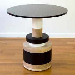 Sass Game Table from Souda, Black, White, & Natural Wood, White Marble Top