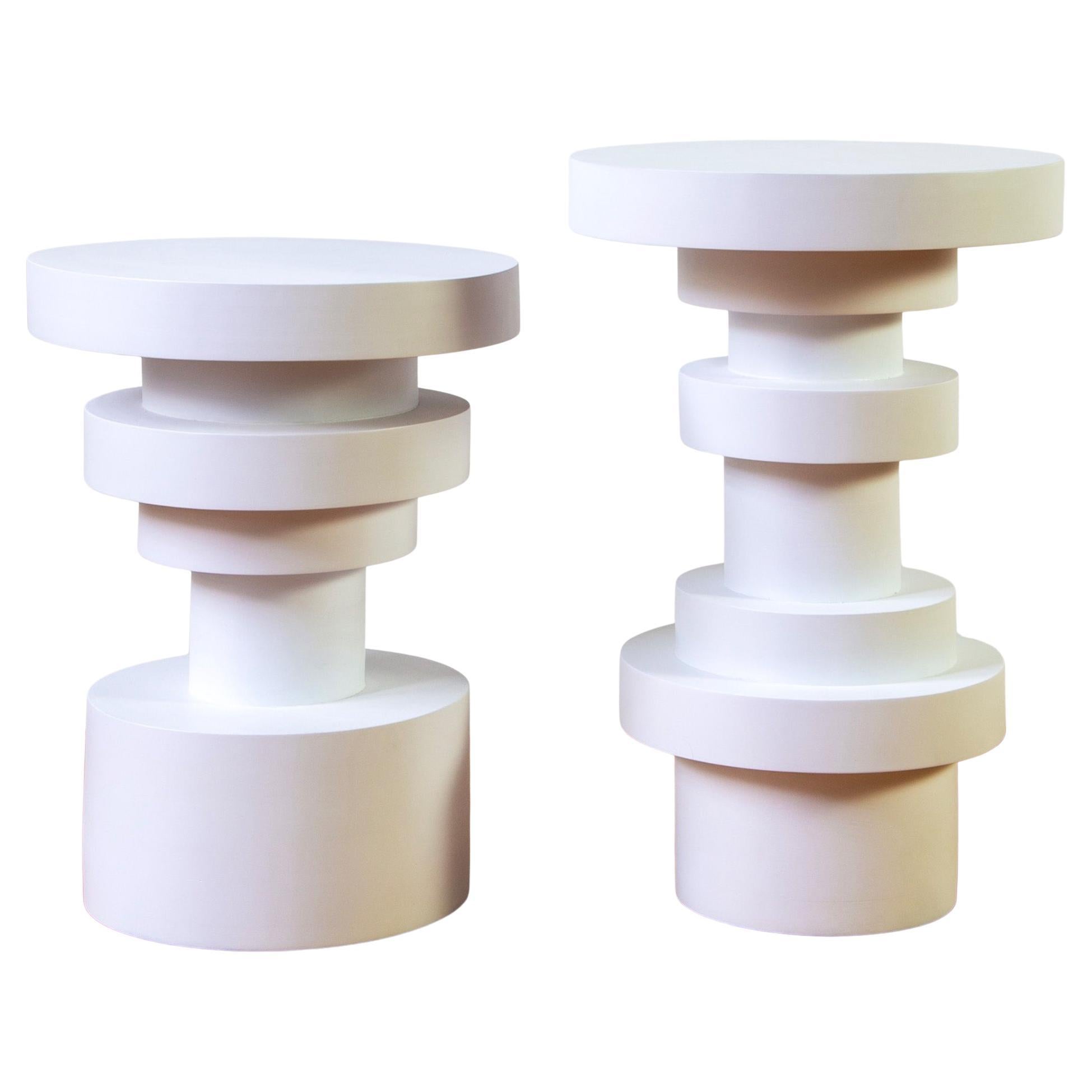 Sass Side Tables from Souda, Pair, White, Wood End Tables, Made to Order