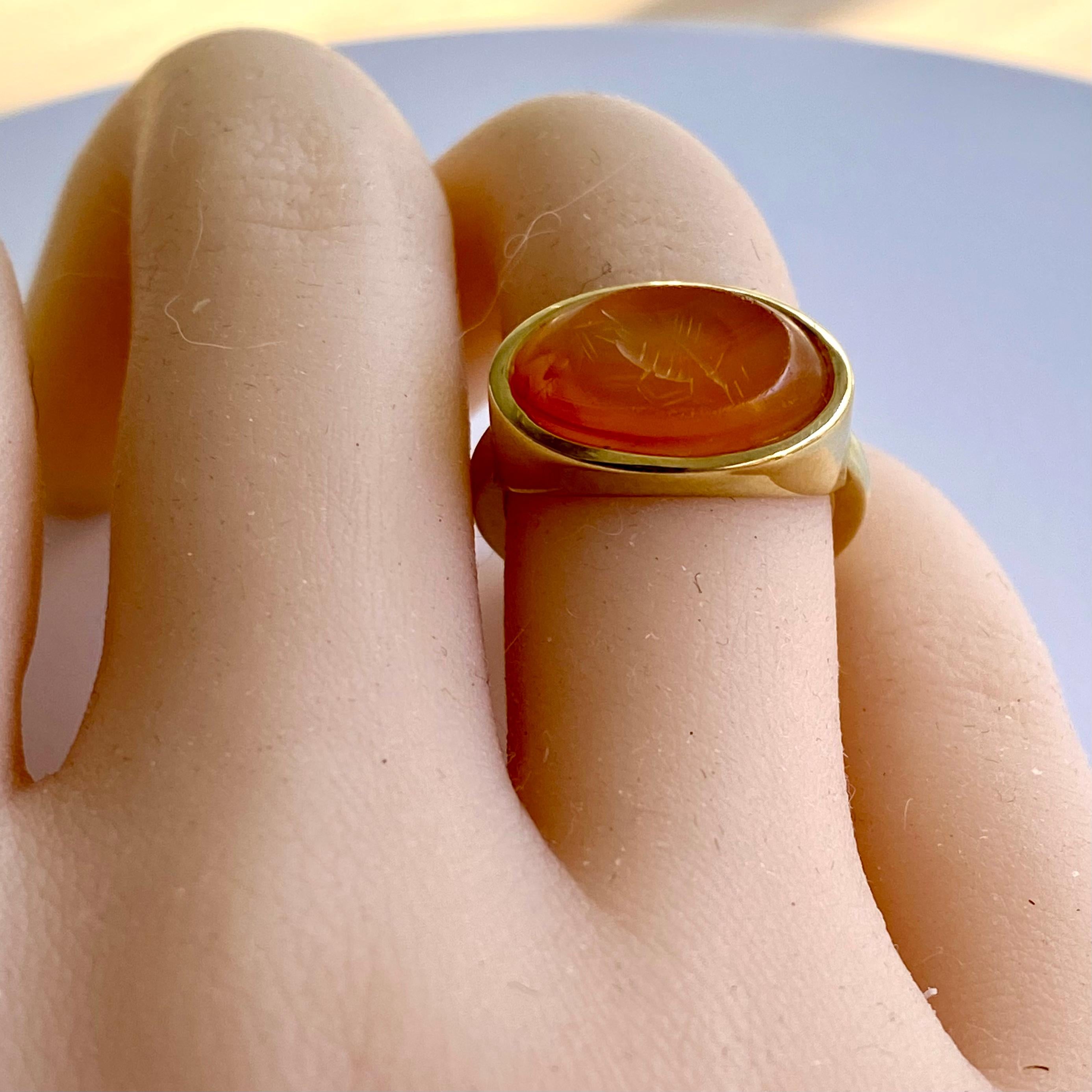 Antiker Sassanischer 18 Karat Ring mit orange-rotem Karneol-Siegelperlen aus dem 7. Jahrhundert 1