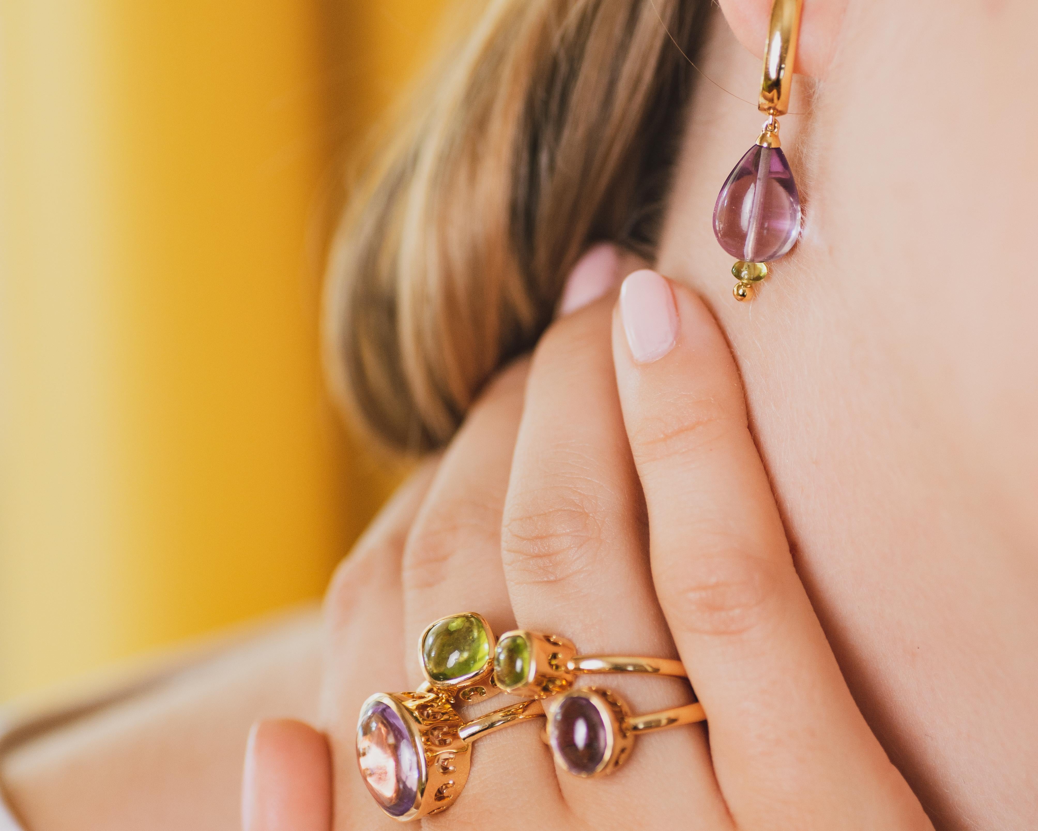 Contemporary Sassi Fine Jewellery, Secret of Berenice, Amethyst Drops and Peridot Earrings For Sale