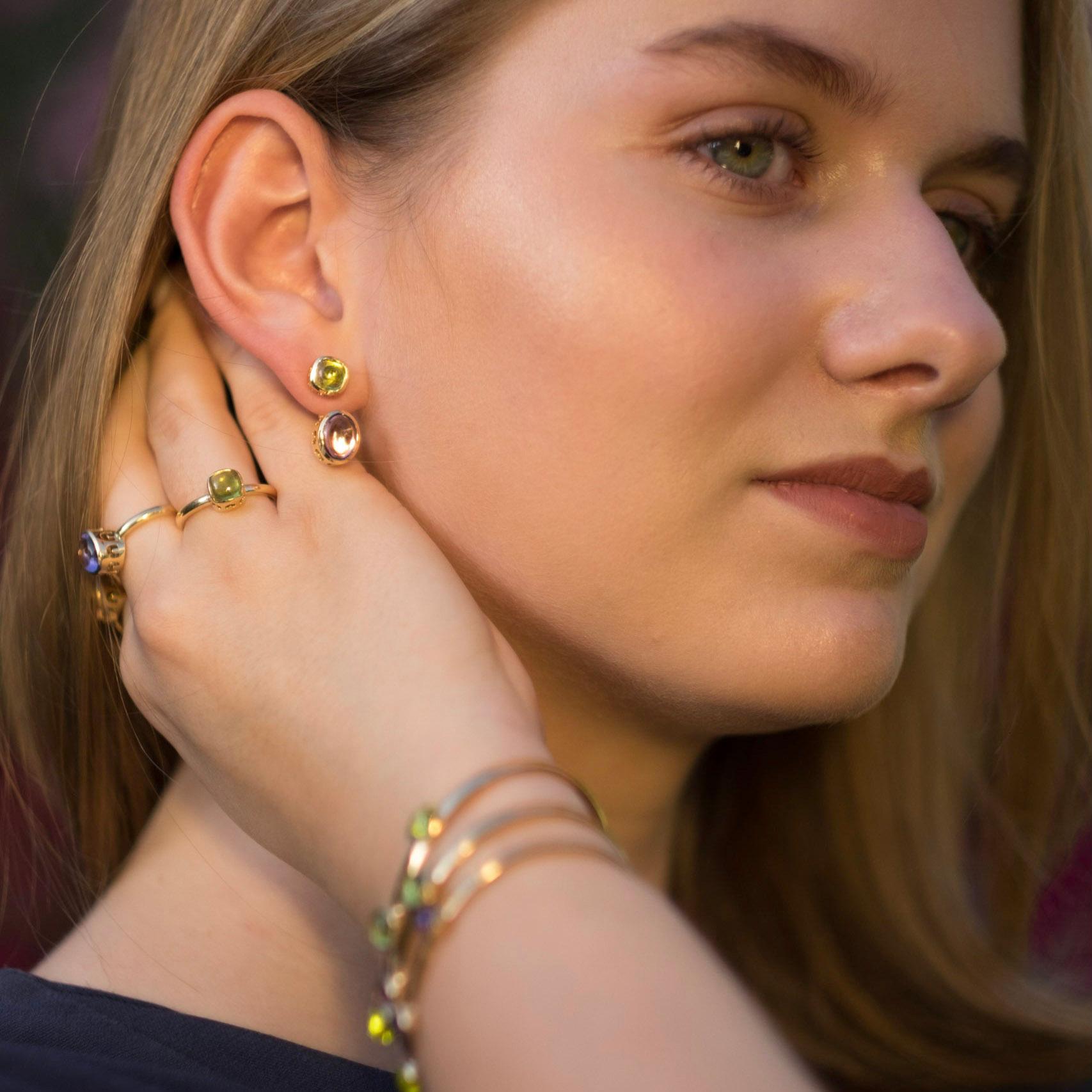 Sassi Fine Jewellery Secret of Berenice, Amethyst-Peridot Back to Front Earrings For Sale 4