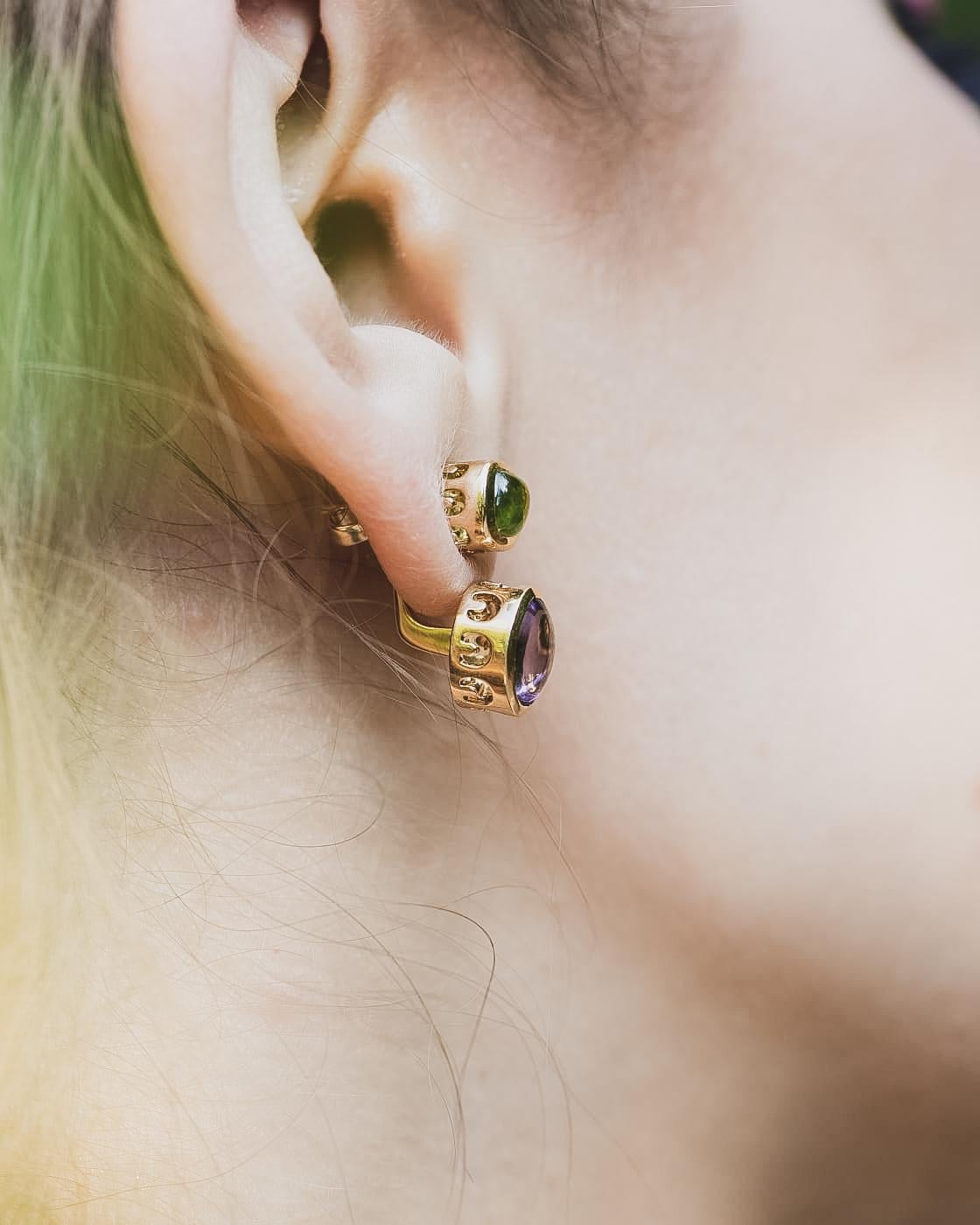 Sassi Fine Jewellery Secret of Berenice, Amethyst-Peridot Back to Front Earrings For Sale 1