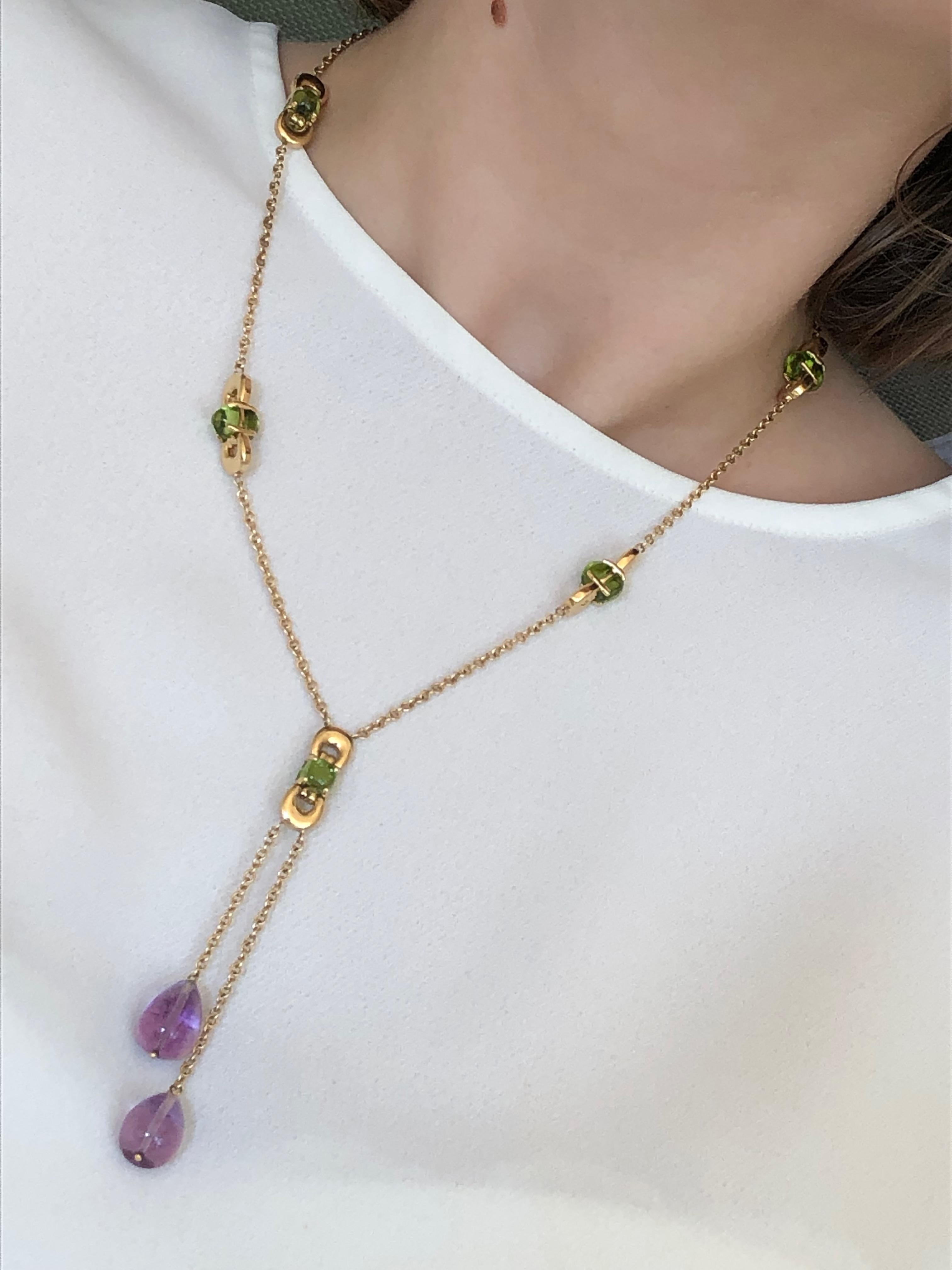 Sassi Fine Jewellery Secret of Berenice Lariat Necklace Amethyst Drops & Peridot For Sale 5
