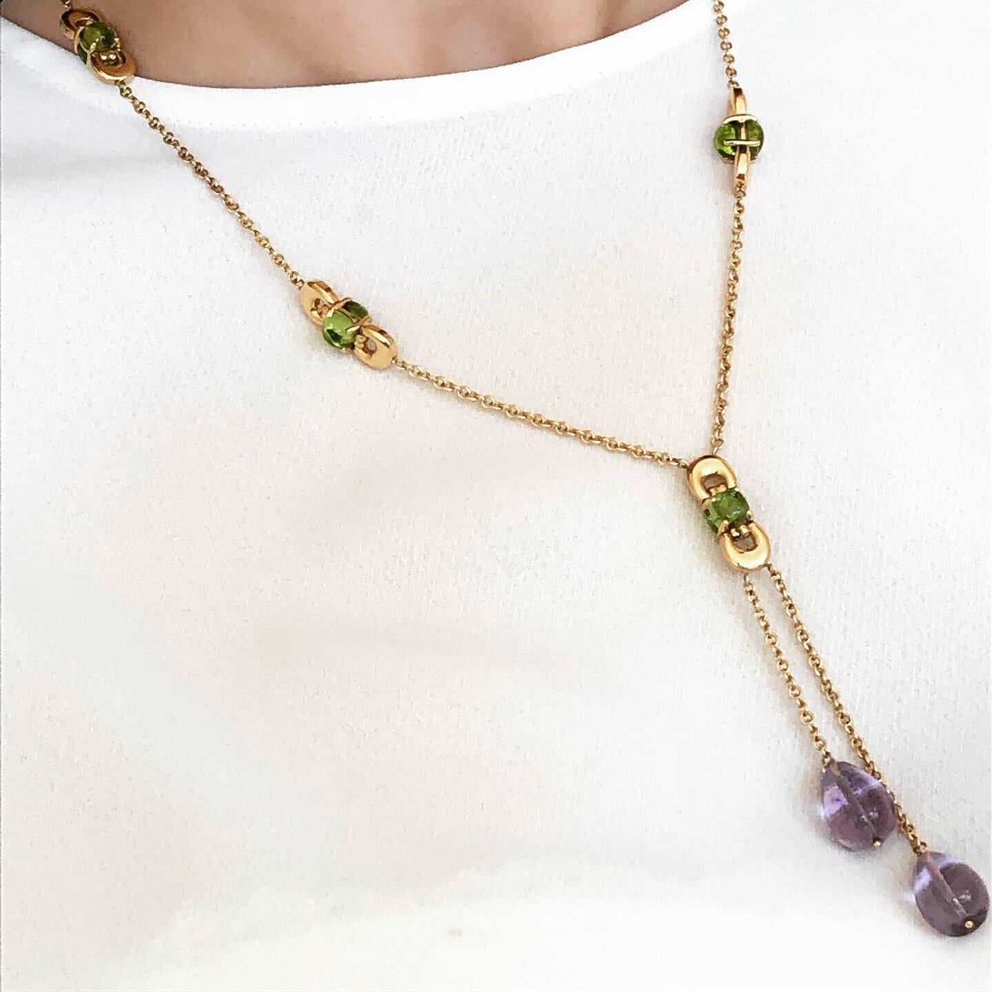 Contemporary Sassi Fine Jewellery Secret of Berenice Lariat Necklace Amethyst Drops & Peridot For Sale