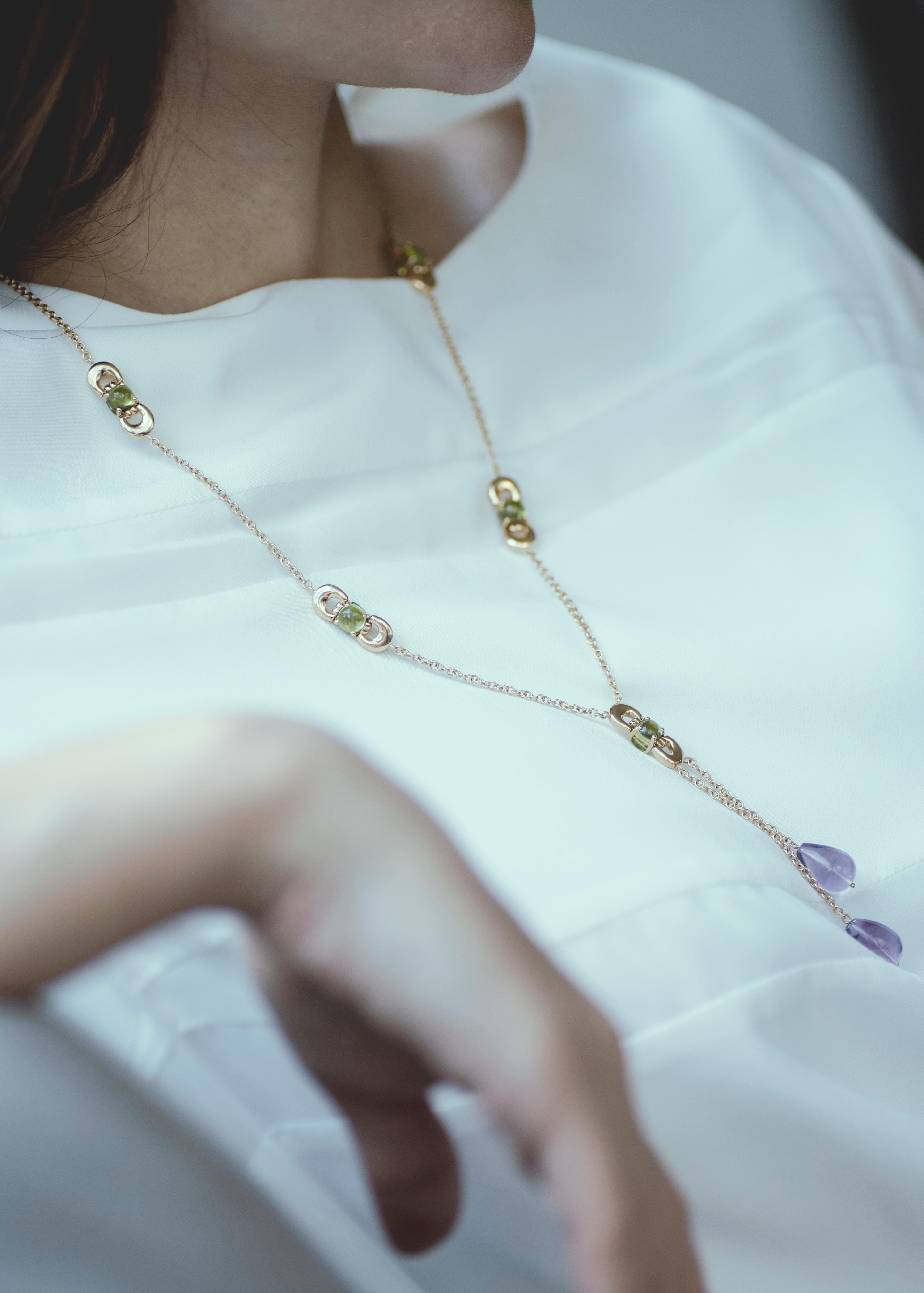Sassi Fine Jewellery Secret of Berenice Lariat Necklace Amethyst Drops & Peridot For Sale 2
