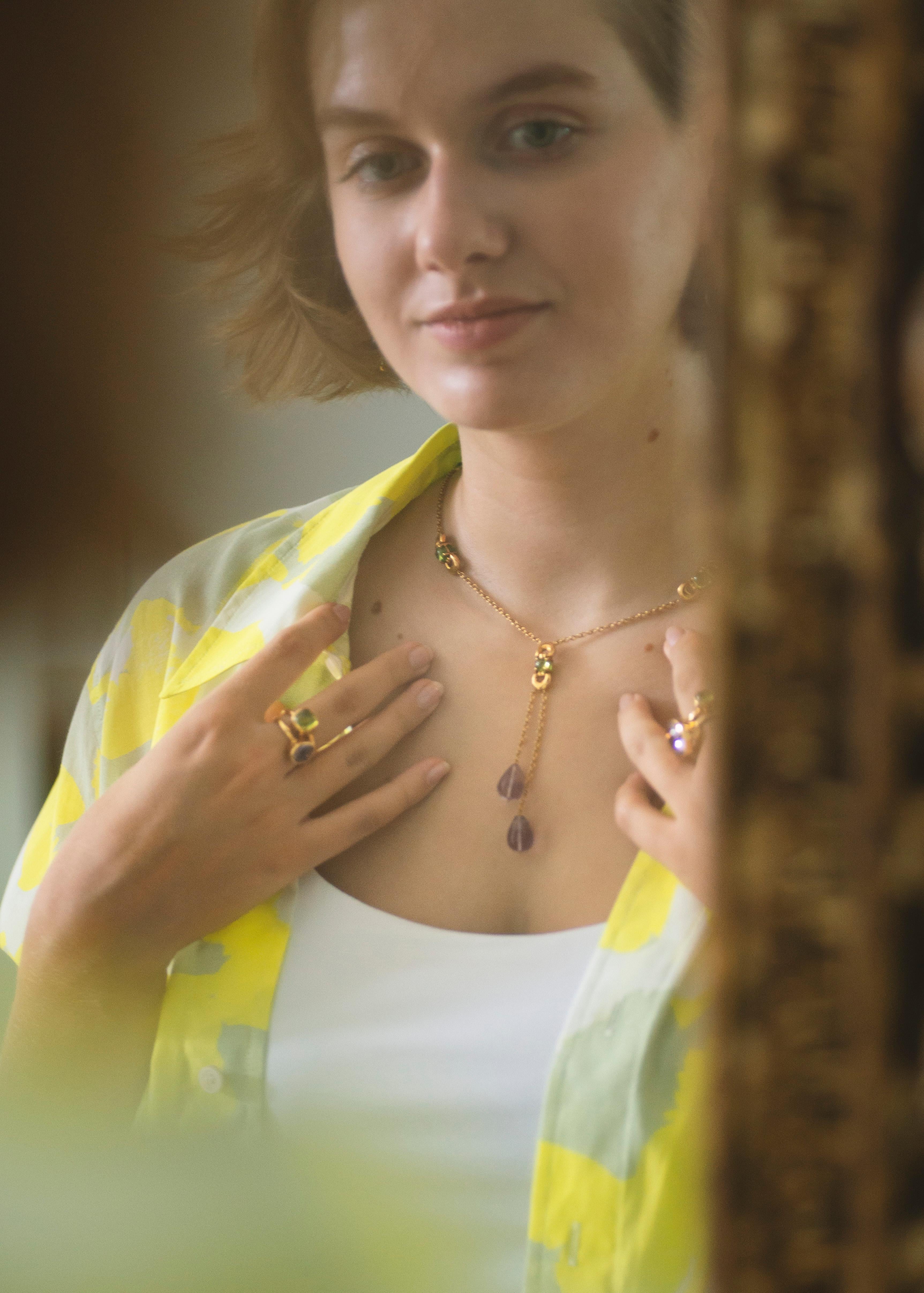Sassi Fine Jewellery Secret of Berenice Lariat Necklace Amethyst Drops & Peridot For Sale 3