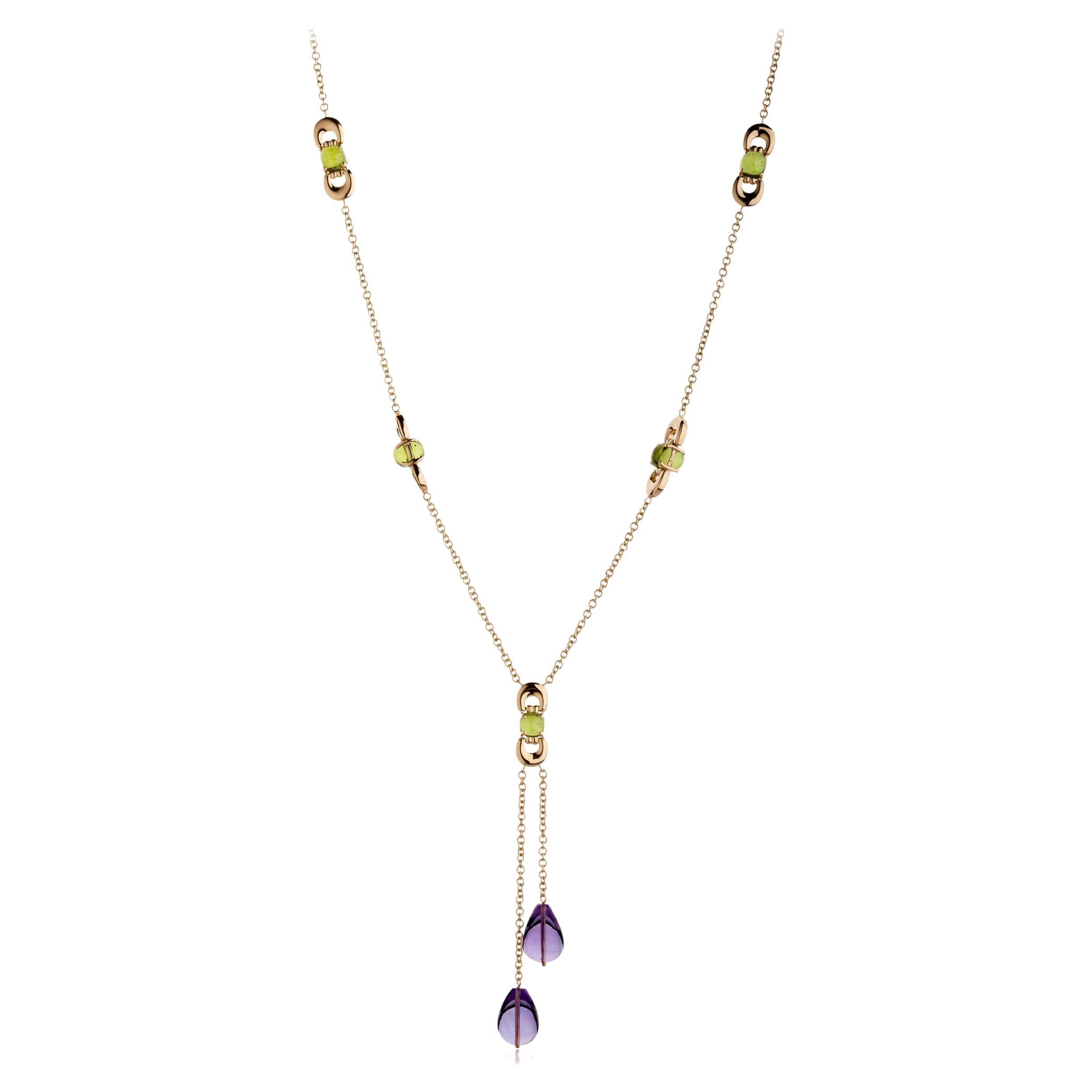 Sassi Fine Jewellery Secret of Berenice Lariat Necklace Amethyst Drops & Peridot For Sale