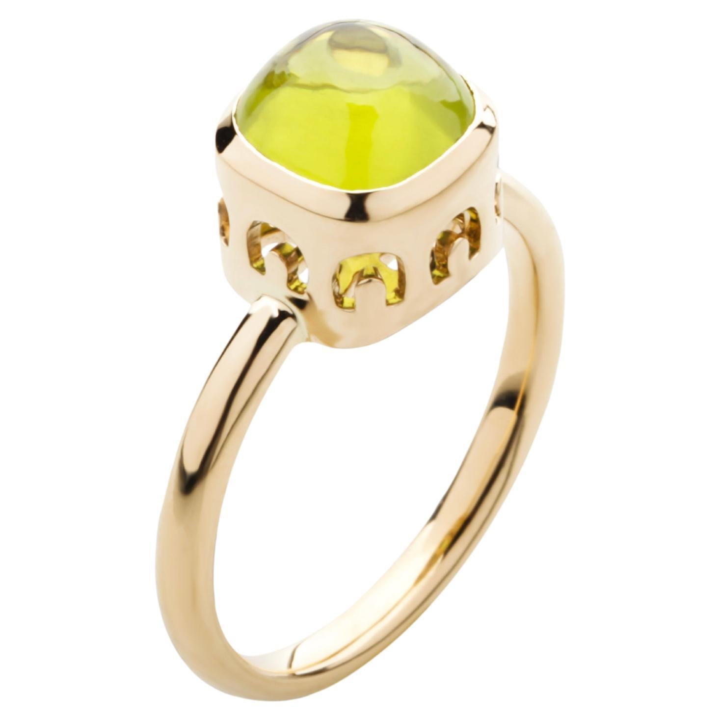 For Sale:  Sassi Fine Jewellery, Secret of Berenice, Peridot medium Stack Yellow Gold Ring