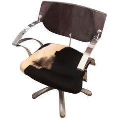 Sassi Retro Steel, Curved Wood and leather hair Horse Hairdresser Chair, 1980
