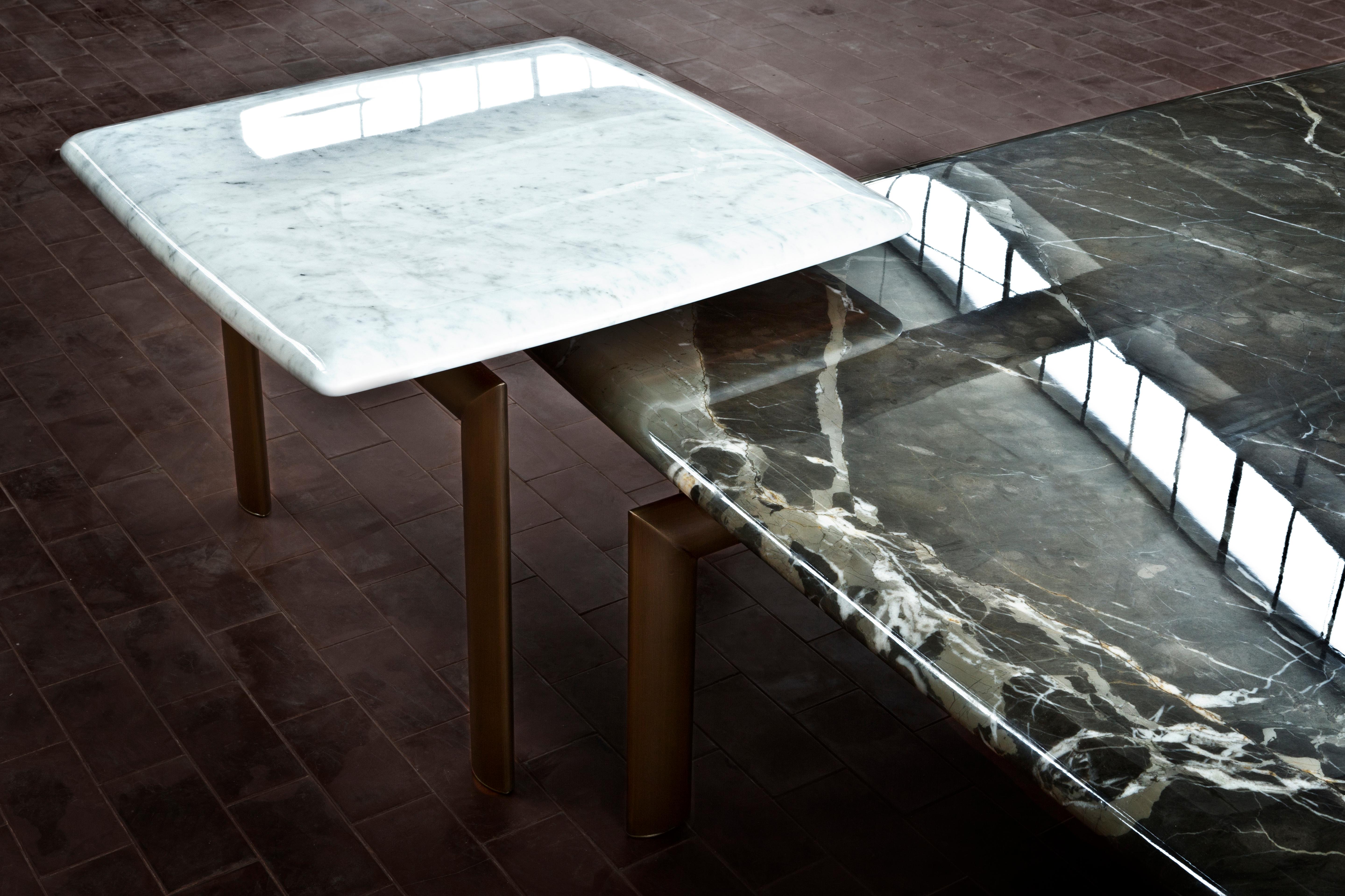 Italian Sasso 36 Arabescato White Marble And Gold Chrome Metal Side Table by Casa Casati For Sale