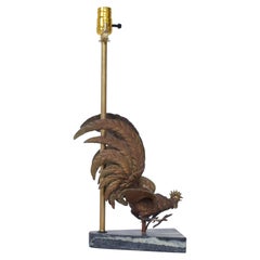 1960s Bronze Rooster Table Lamp Green Marble Base