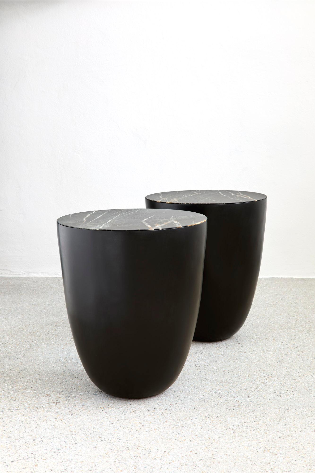 German Unique SAT Side Table in Handsculpted Synthetic Resin and Stone by Megarisiotis For Sale