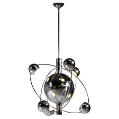 "Satellite" chandelier in chromed metal, by Goffredo Reggiani, Italy, circa 1960