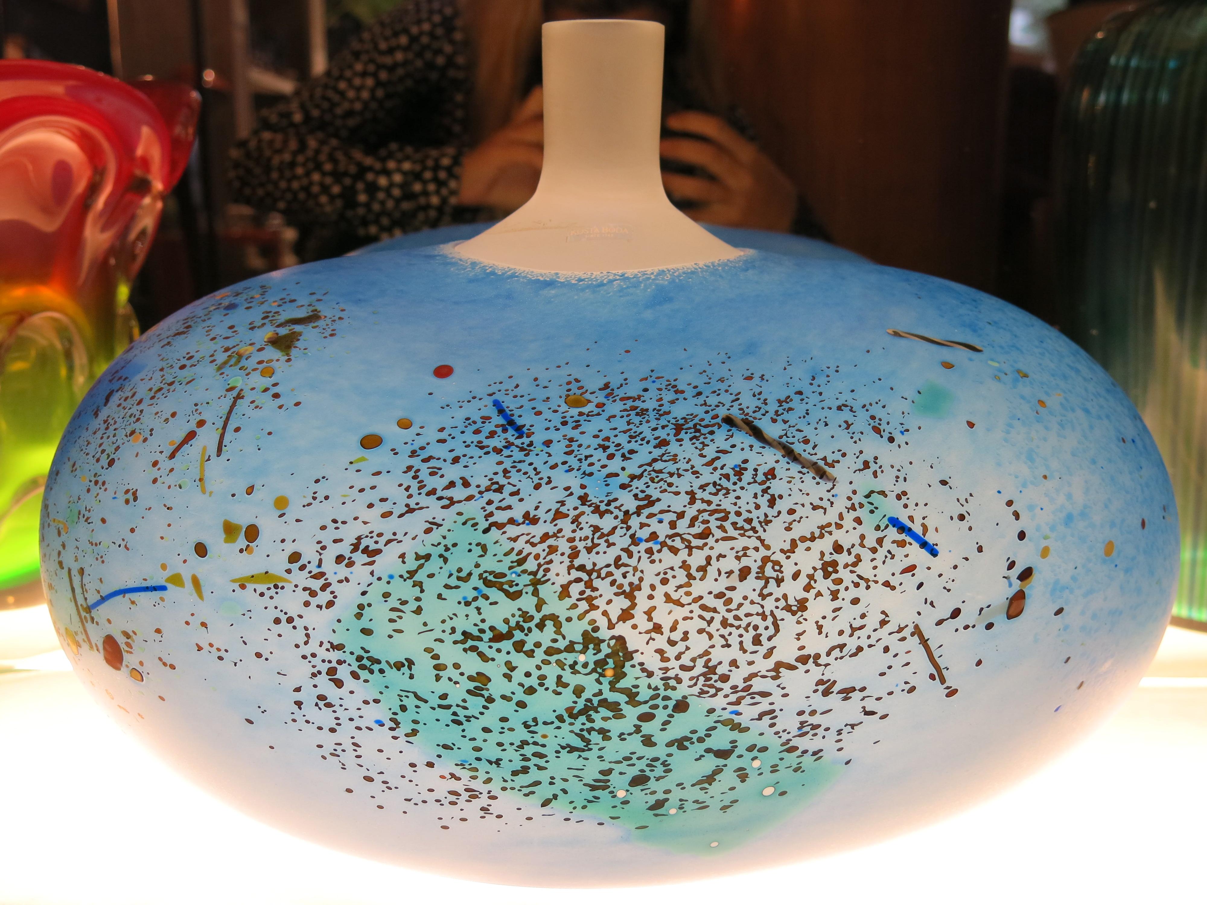 Polychromed Satellite Model Bertil Vallien Kosta Boda Swedish Glass Vase For Sale
