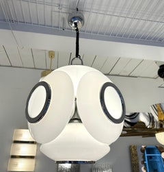 Satellite Murano Glass Metal Chrome Pendant Lightning by Reggiani, Italy, 1970s