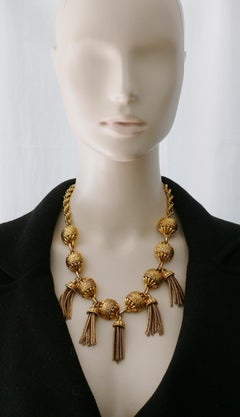 Satellite Paris Vintage Gold Toned Tassel Necklace and Earrings Set
