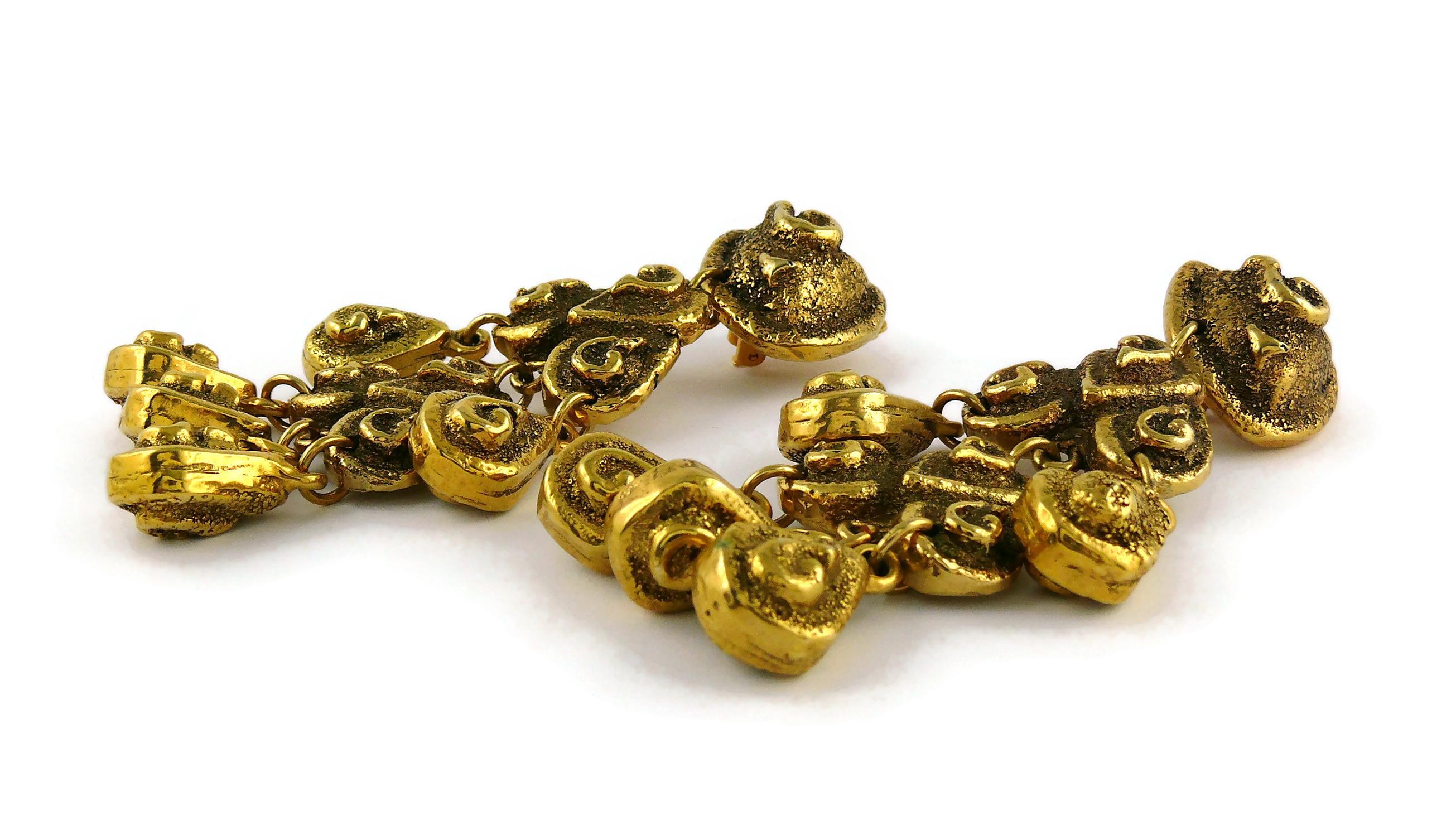 Women's Satellite Paris Vintage Massive Antiqued Gold Toned Chandelier Earrings
