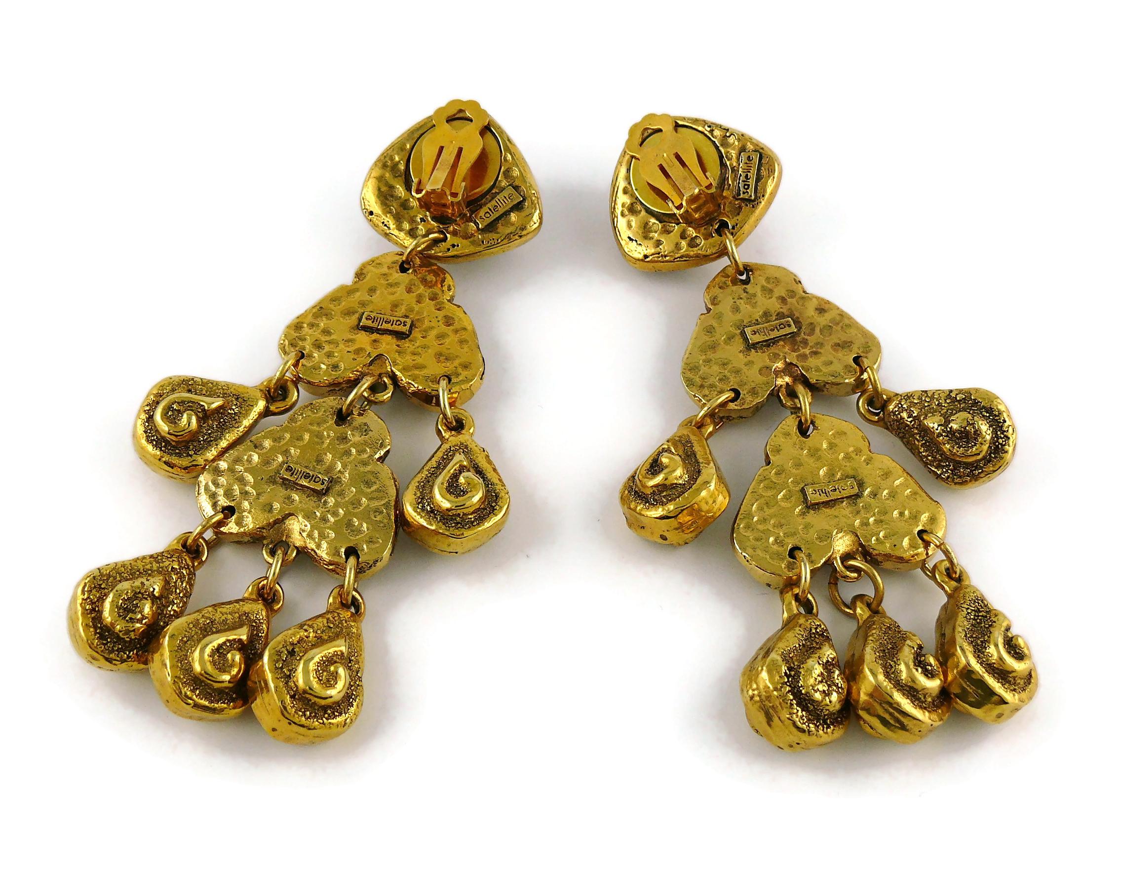 Satellite Paris Vintage Massive Antiqued Gold Toned Chandelier Earrings ...